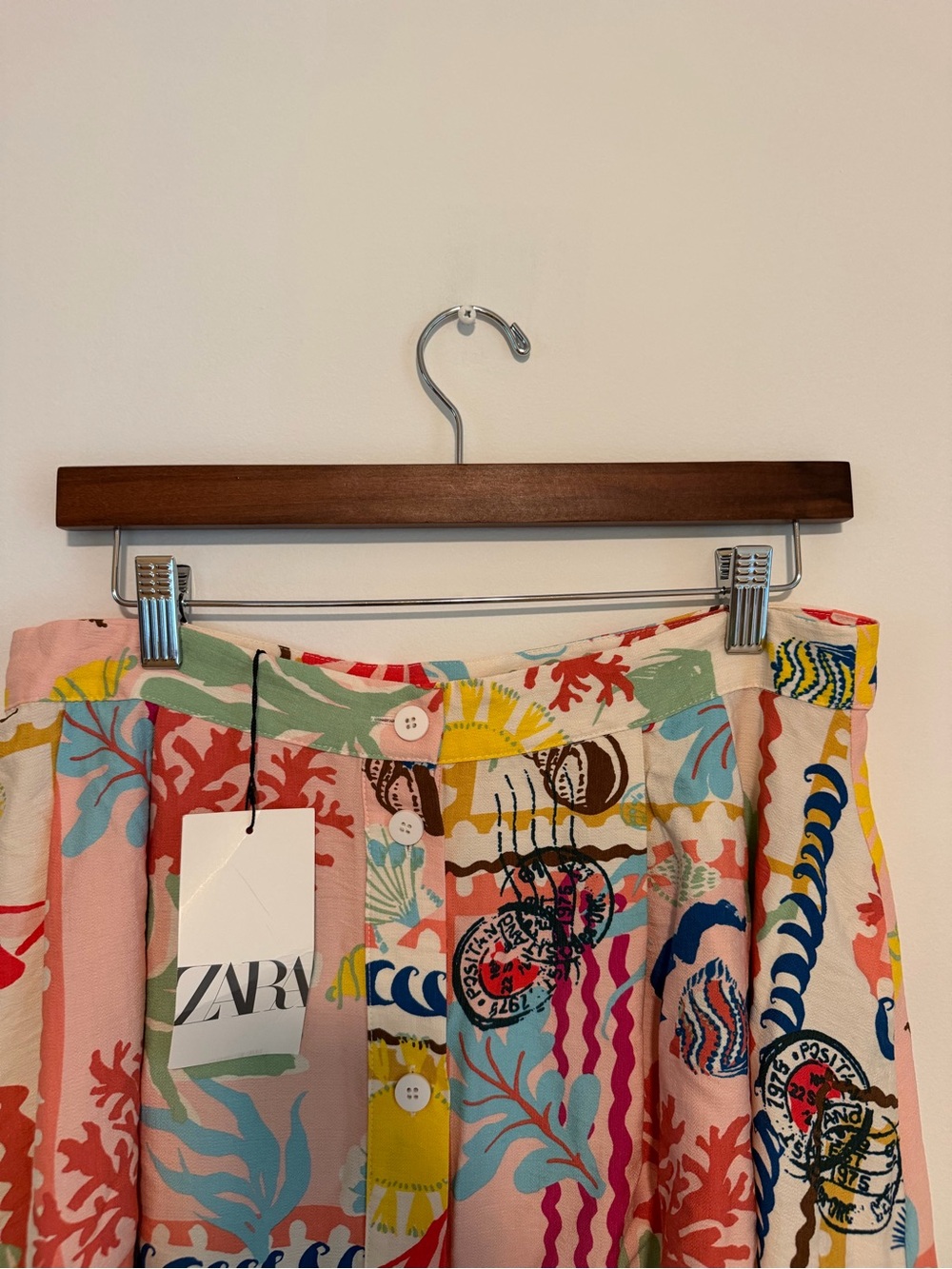 NWT ZARA Patchwork Print Summer Beach Seashell Cottage European Skirt Large - Picture 4 of 9